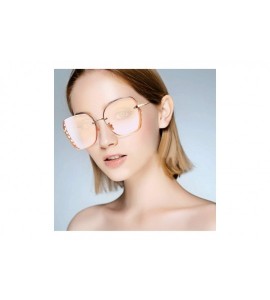 Oversized Square Sunglasses for Women Fashion Metal Frame Flat Lens Sun Glasses UV 400 Protection - Brown - CC194OCZTC0 $24.53