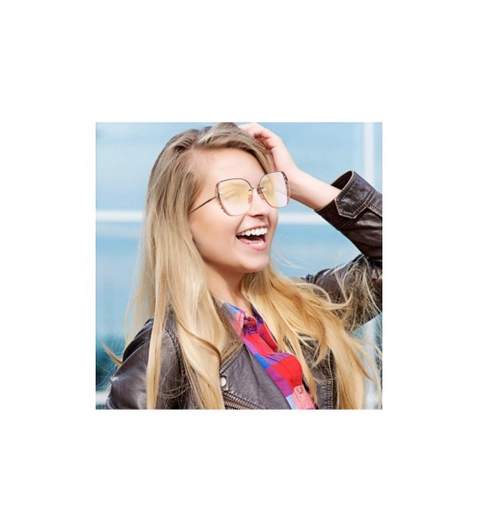 Oversized Square Sunglasses for Women Fashion Metal Frame Flat Lens Sun Glasses UV 400 Protection - Brown - CC194OCZTC0 $24.53