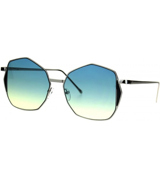 Butterfly Womens Oceanic Gradient Octagon Retro Hippie Butterfly Sunglasses - Silver Blue Yellow - CK186542RS4 $24.27