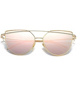 Cat Eye Cat Eye Mirrored Strikethrough Lens Metal Frame Womens Sunglassses J6627 - Gold Frame/Pink - C6180WXAX3G $23.95