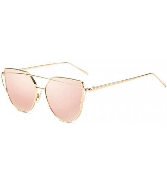 Cat Eye Cat Eye Mirrored Strikethrough Lens Metal Frame Womens Sunglassses J6627 - Gold Frame/Pink - C6180WXAX3G $23.95