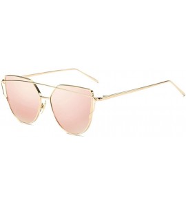 Cat Eye Cat Eye Mirrored Strikethrough Lens Metal Frame Womens Sunglassses J6627 - Gold Frame/Pink - C6180WXAX3G $23.95