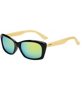 Rectangular Wooden Frame Lightweight Sunglasses Cool Classic Eyewear Anti-UV Glasses for Man - Black Gold - CW18NW2SEWE $20.92