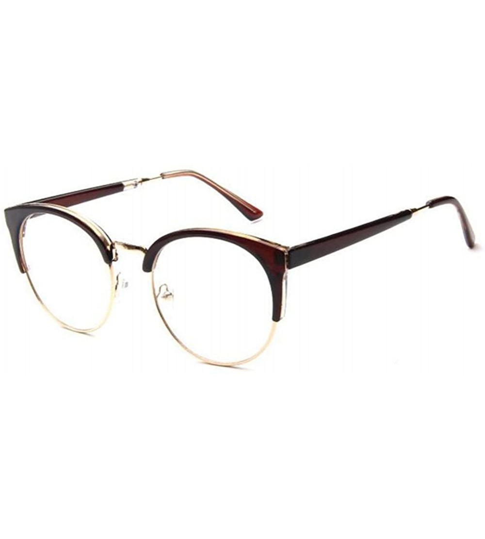 Oval Men Women Eyewear Vintage Retro Cat's eye Half Frame Clear Lens Glasses - Brown - CR18CKZTQ7W $33.12