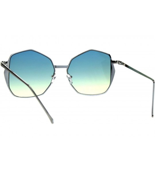 Butterfly Womens Oceanic Gradient Octagon Retro Hippie Butterfly Sunglasses - Silver Blue Yellow - CK186542RS4 $24.27