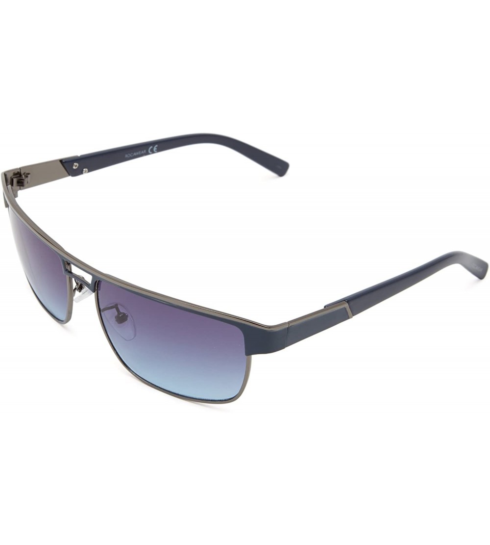 Rectangular mens R1298 Rectangular Sunglasses - Gunmetal/Blue - CU11C4S3QSL $67.60