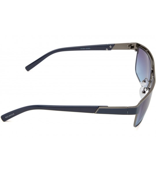 Rectangular mens R1298 Rectangular Sunglasses - Gunmetal/Blue - CU11C4S3QSL $67.60