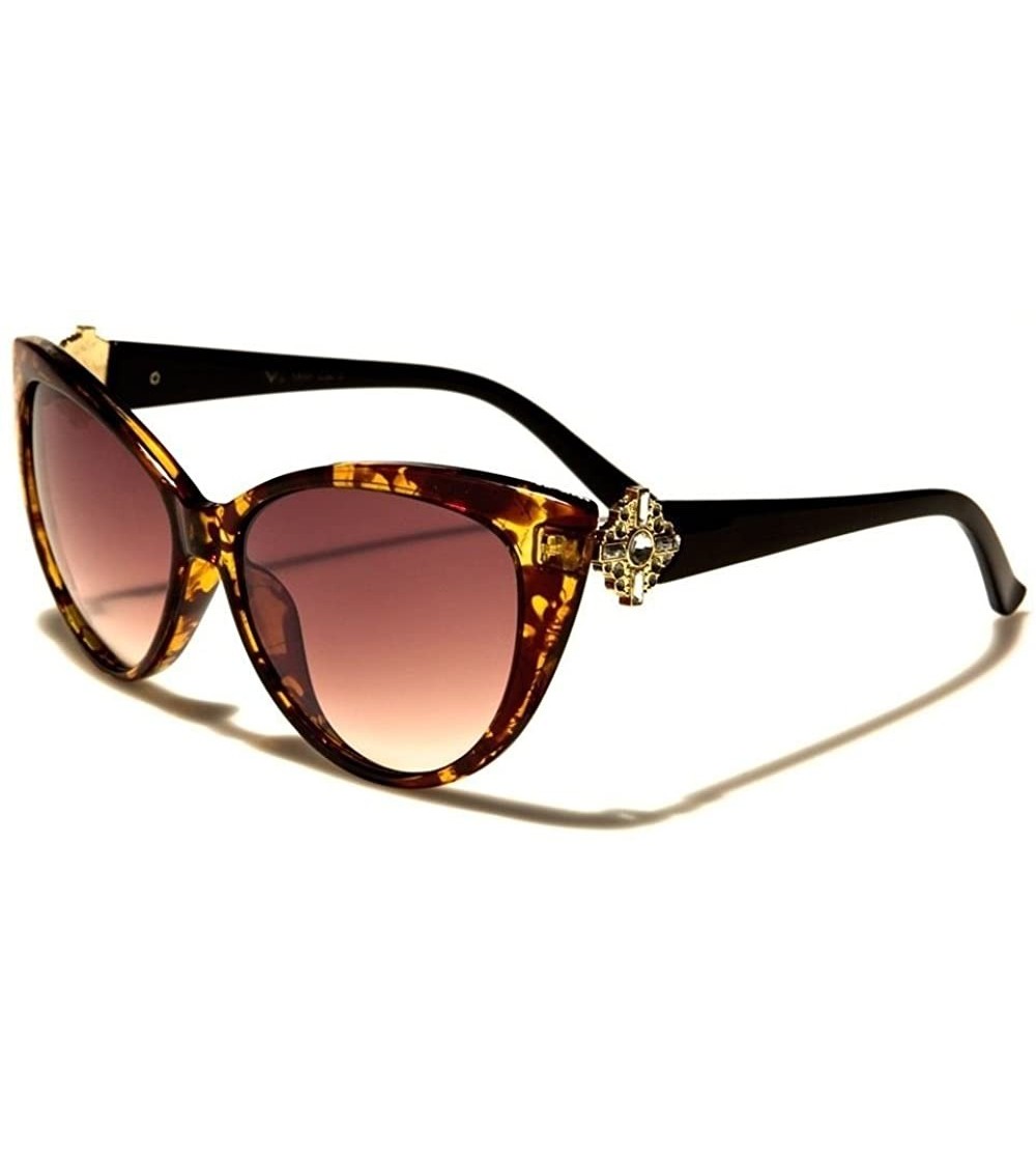 Cat Eye Hot Celebrity Fashion Rhinestone High-End Designer Cat Eye Sunglasses - Brown - CK18WN5XQ34 $26.15