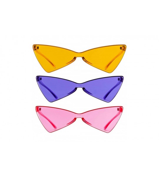 Goggle Colorful One Piece Rimless Transparent Cat Eye Sunglasses for Women Tinted Candy Colored Glasses - CU18REM2COM $29.37