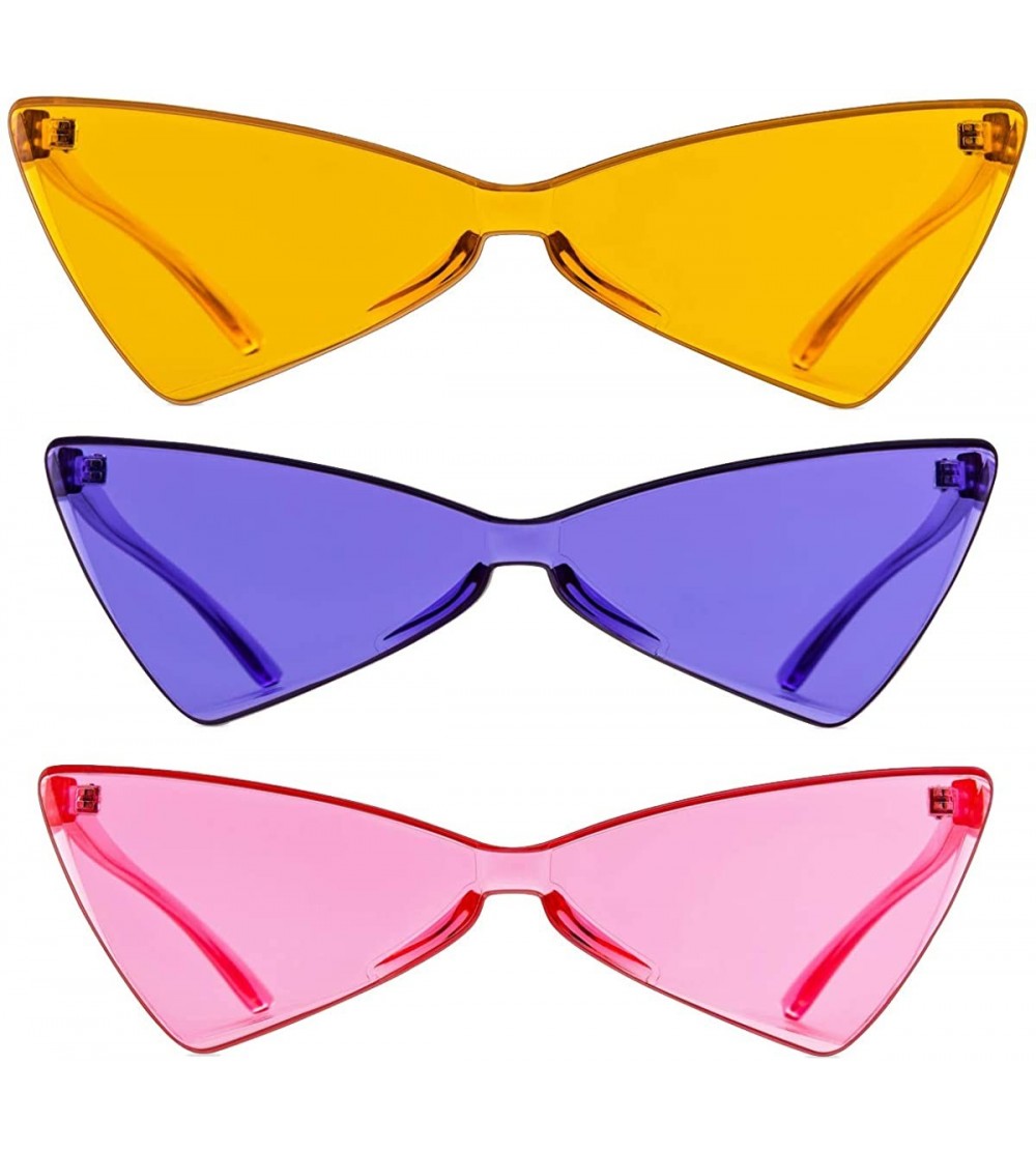 Goggle Colorful One Piece Rimless Transparent Cat Eye Sunglasses for Women Tinted Candy Colored Glasses - CU18REM2COM $29.37