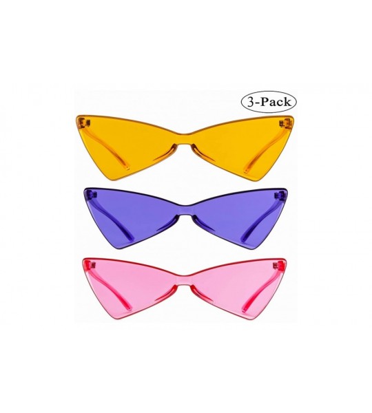 Goggle Colorful One Piece Rimless Transparent Cat Eye Sunglasses for Women Tinted Candy Colored Glasses - CU18REM2COM $29.37