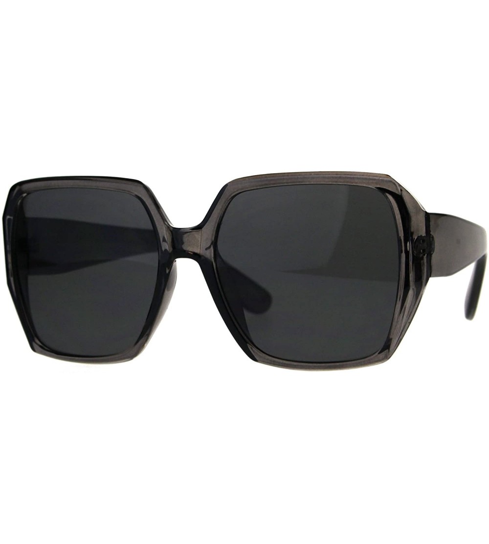 Square Womens Designer Style Sunglasses Oversized Square Retro Chic Fashion UV 400 - Grey (Black) - CB18C550564 $23.71