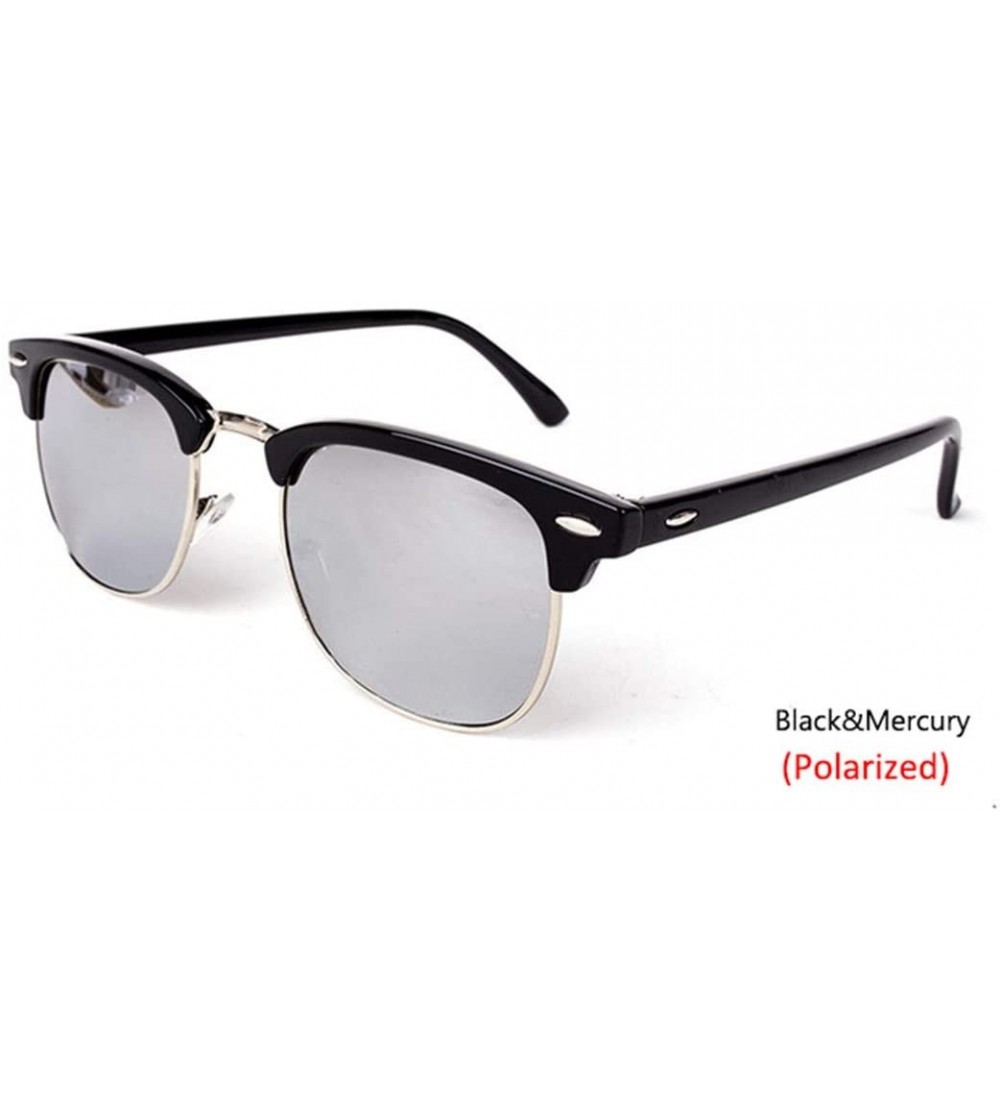 Square Semi-Rimless Sunglasses Women Men Polarized Retro Eyeglasses - C17 Black Mercury - CK194ONQOQI $34.03