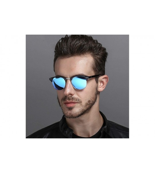 Square Semi-Rimless Sunglasses Women Men Polarized Retro Eyeglasses - C17 Black Mercury - CK194ONQOQI $34.03