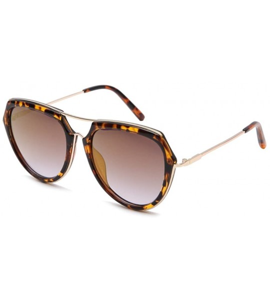 Oval fashion sunglasses unisex metal frame sunglasses uv400 protection sunglasses - Leopard Grain/Gold - CB12NGAZRPJ $22.36