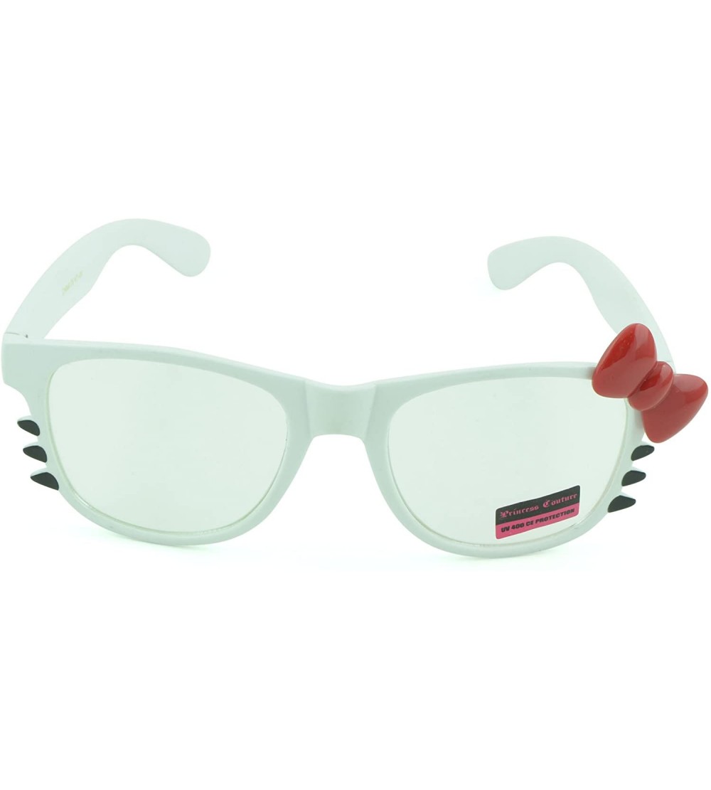 Oval Women's Kitty Style Sunglasses with Whisker or Bow Accent - White-kitty1 - CQ12D1CQHPH $15.56