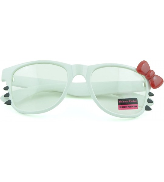 Oval Women's Kitty Style Sunglasses with Whisker or Bow Accent - White-kitty1 - CQ12D1CQHPH $15.56