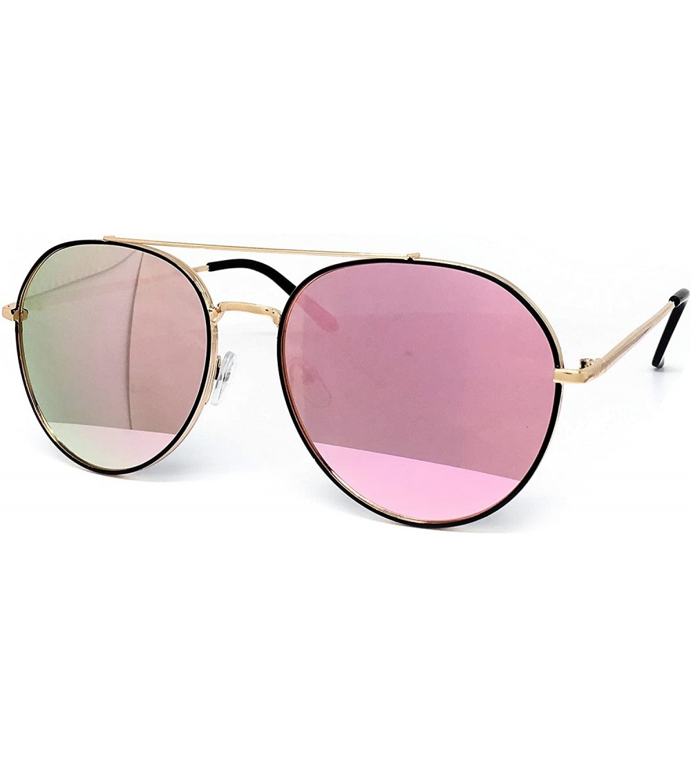 Oval P7151-1 Premium Metal Frame Mirrored Retro fashion Oval Aviator Vintage Sunglasses - Black/ Rose Gold - C318QI2QS45 $26.27