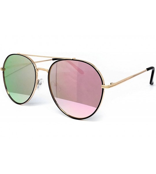 Oval P7151-1 Premium Metal Frame Mirrored Retro fashion Oval Aviator Vintage Sunglasses - Black/ Rose Gold - C318QI2QS45 $26.27