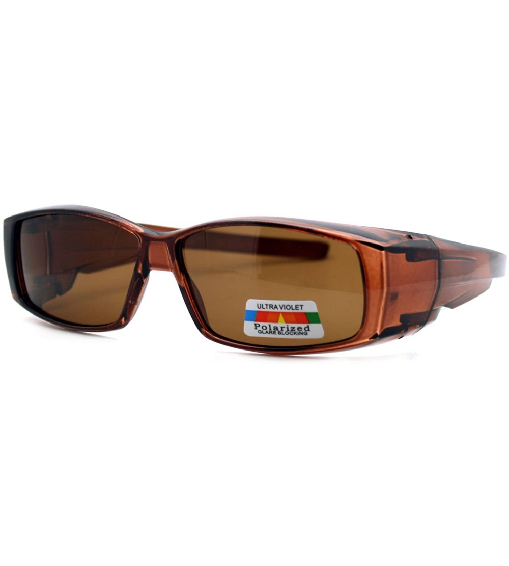 Rectangular Polarized Lens Fit Over Glasses Sunglasses Light Plastic Rectangle Frame - Brown - CB188QEOS4R $22.82