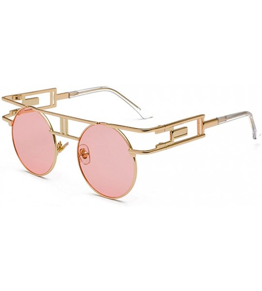 Semi-rimless Round Retro Sunglasses Unisex Metal Frame Mirror Reflective Circle lens - Ocean Powder - C018EOENRZL $18.51