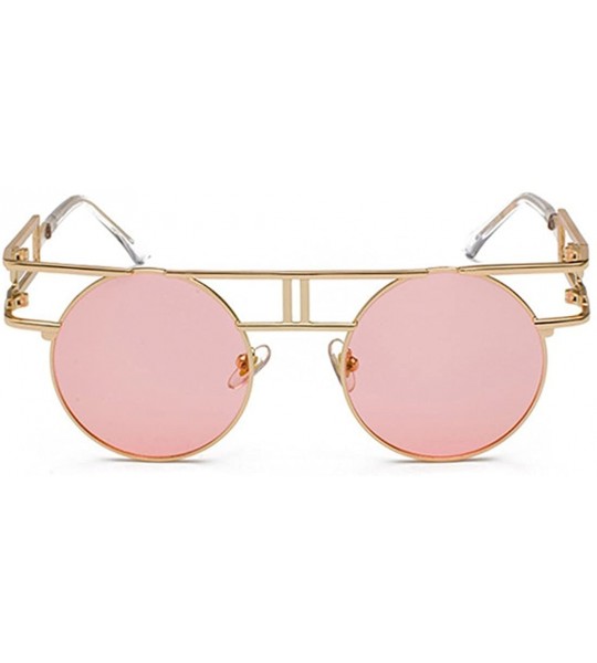 Semi-rimless Round Retro Sunglasses Unisex Metal Frame Mirror Reflective Circle lens - Ocean Powder - C018EOENRZL $18.51