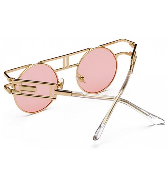 Semi-rimless Round Retro Sunglasses Unisex Metal Frame Mirror Reflective Circle lens - Ocean Powder - C018EOENRZL $18.51