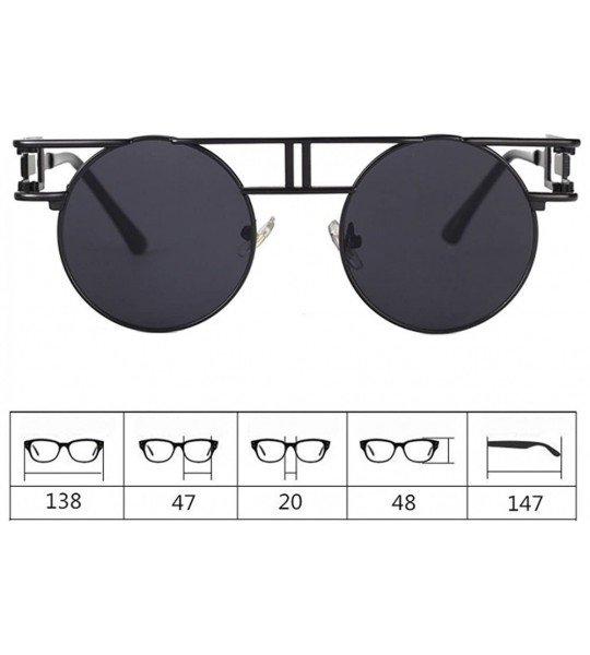 Semi-rimless Round Retro Sunglasses Unisex Metal Frame Mirror Reflective Circle lens - Ocean Powder - C018EOENRZL $18.51