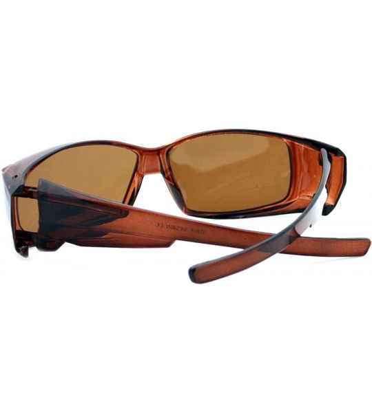 Rectangular Polarized Lens Fit Over Glasses Sunglasses Light Plastic Rectangle Frame - Brown - CB188QEOS4R $22.82