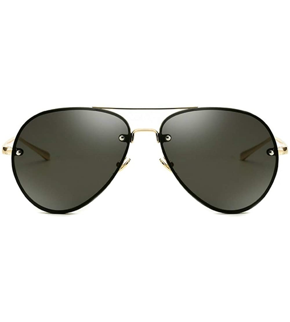 Rimless Oversized Aviator Sunglasses Vintage Retro Gold Metal Frame Colorful Lenses 62mm - Polarized Lenses Black - CD18K5R6T...