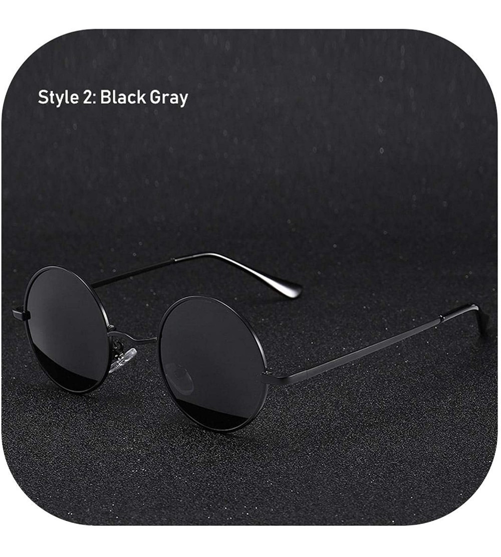 Oversized Retro Vintage Round Polarized Sunglasses Men Women Er FeSun Glasses Metal Frame Black Lens Eyewear Driving - C6198A...