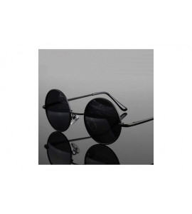 Oversized Retro Vintage Round Polarized Sunglasses Men Women Er FeSun Glasses Metal Frame Black Lens Eyewear Driving - C6198A...