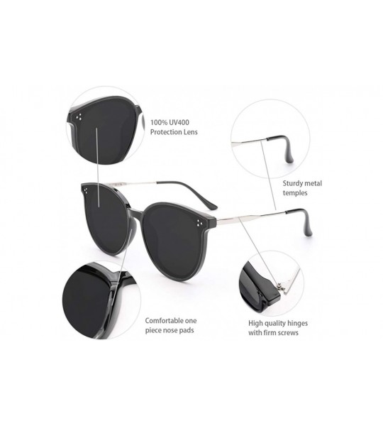 Cat Eye Oversized Cateye Polarized Sunglasses for Women Retro Trendy Round Shades - Black Frame/Grey Lens - CE18RI04LK3 $27.30