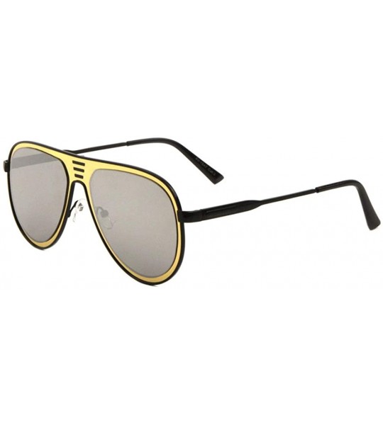 Shield Double Flat Metal Frame Three Bar Frontal Shield Modern Aviator Sunglasses - Grey Black - CJ190K0TOZ9 $26.88