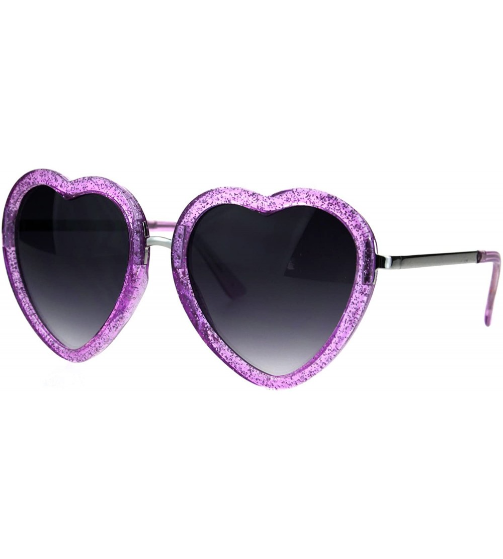 Round Womens Retro Valentine Love Glitter Plastic Heart Sunglasses - Purple - CH185R7GKZD $18.89