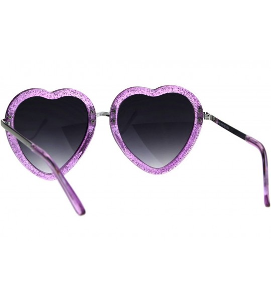 Round Womens Retro Valentine Love Glitter Plastic Heart Sunglasses - Purple - CH185R7GKZD $18.89