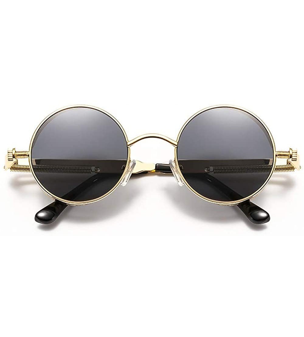 Round Steam Punk Fashion Trendy Wild Sunglasses Round Metal Frame Spring Legs UV Protection - Gold Frame+ Black Lens - CZ18HI...