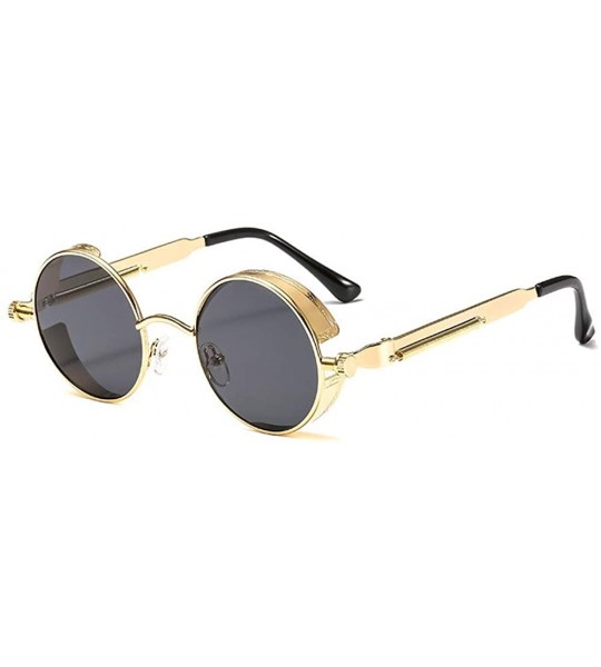 Round Steam Punk Fashion Trendy Wild Sunglasses Round Metal Frame Spring Legs UV Protection - Gold Frame+ Black Lens - CZ18HI...