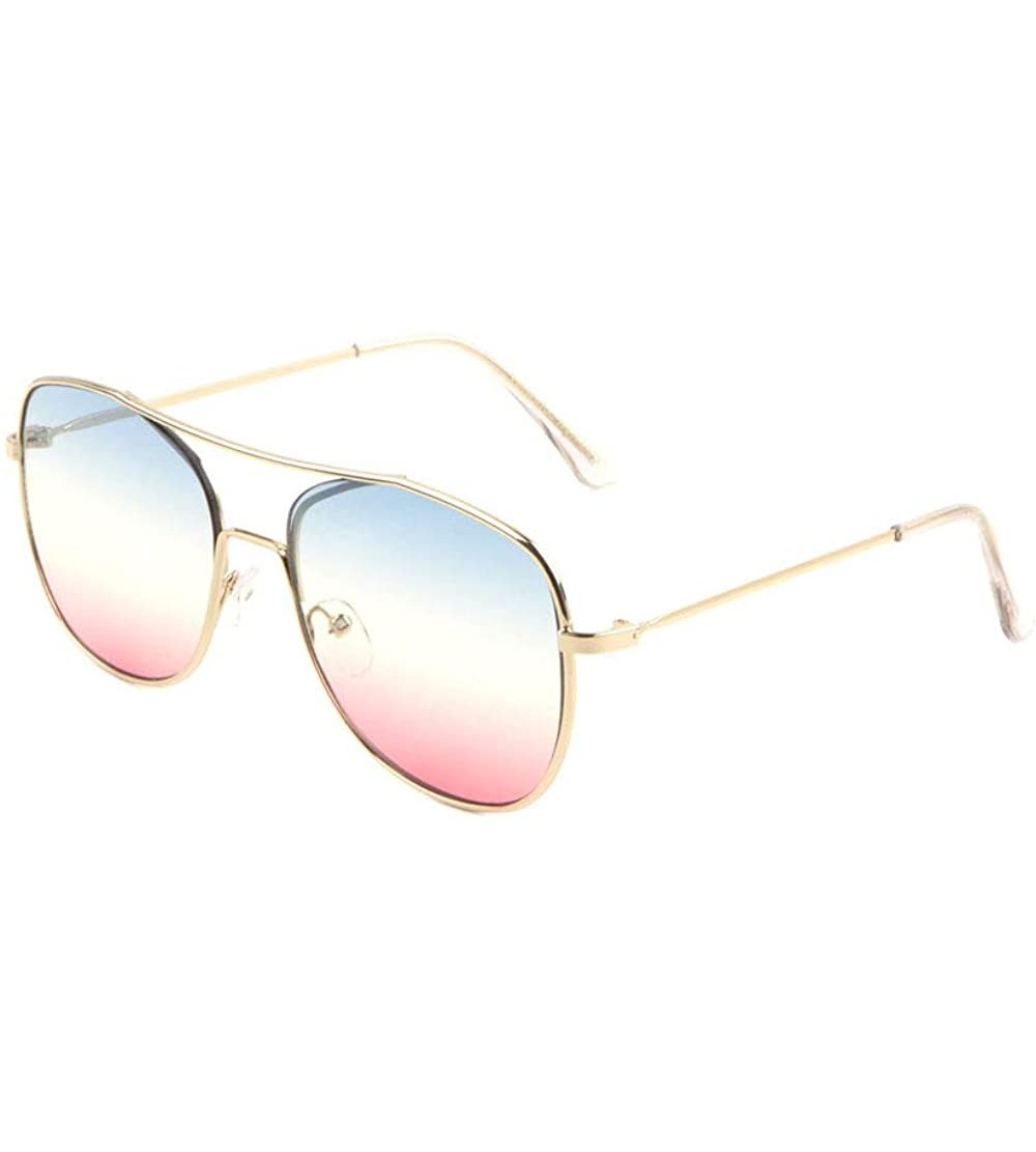 Aviator Triple Oceanic Color Flat One Piece Rim Aviator Sunglasses - Blue Pink - C8190I2E833 $27.57