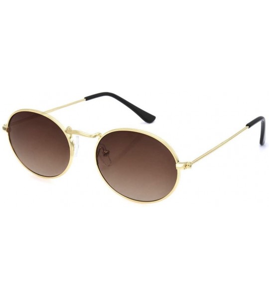 Oval Women Oval Sunglasses Ellipse Frame Vintage Glasses Trendy Fashion Retro Shades - Gold Frame + Tea Color Lens - CZ18NY7T...