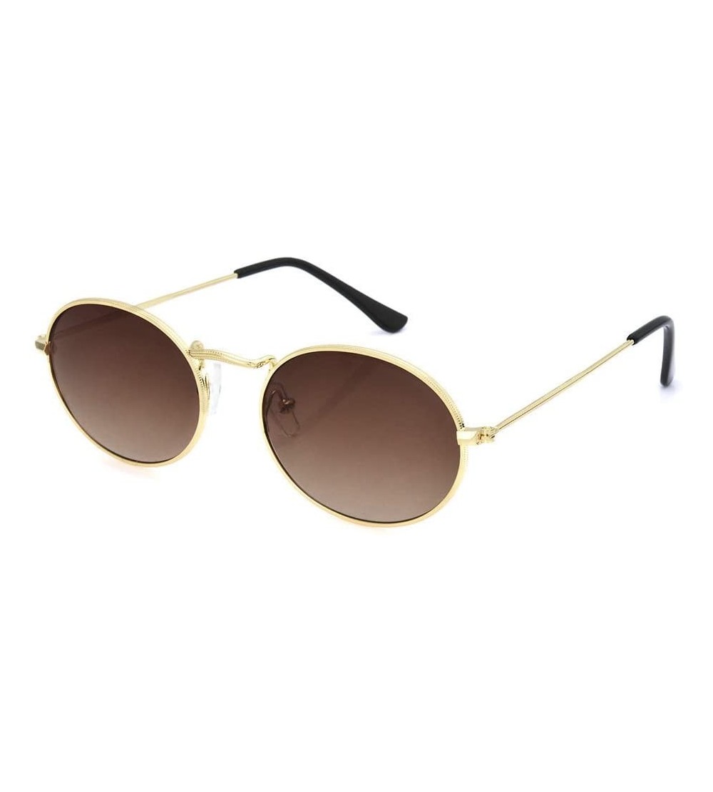 Oval Women Oval Sunglasses Ellipse Frame Vintage Glasses Trendy Fashion Retro Shades - Gold Frame + Tea Color Lens - CZ18NY7T...