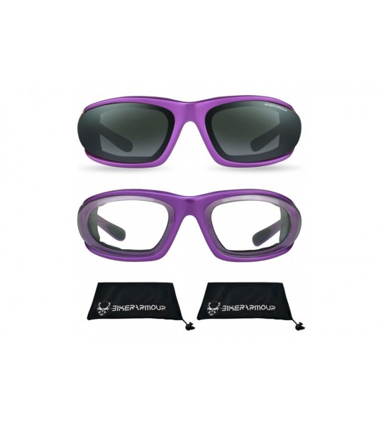 Sport Purple Frame Motorcycle Riding Glasses for Women and Girls (Purple Smoke + Purple Clear) - C2188CHS284 $49.90