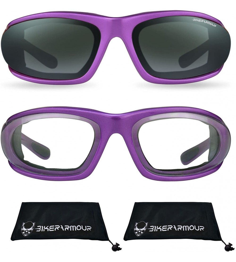 Sport Purple Frame Motorcycle Riding Glasses for Women and Girls (Purple Smoke + Purple Clear) - C2188CHS284 $49.90