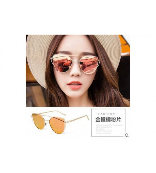 Aviator Cat Eye Women Sunglasses Women Brand Design Mirror Flat Rose Gold Vintage 1 - 4 - CY18XDW633X $18.35