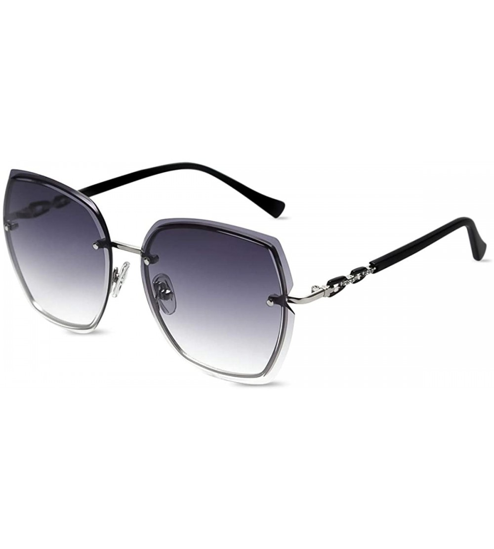 Oversized Rimless Sunglasses Oversized Women Transparent Gradient Glasses Diamond Cutting Rhinestone Decorated Frame UV400 - ...