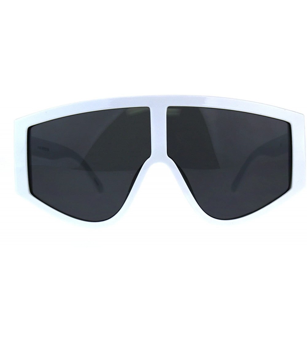Shield Super Oversized Goggle Style Sunglasses Arched Top Shield Fashion Shades - White (Black) - C618CUKQN8N $22.09