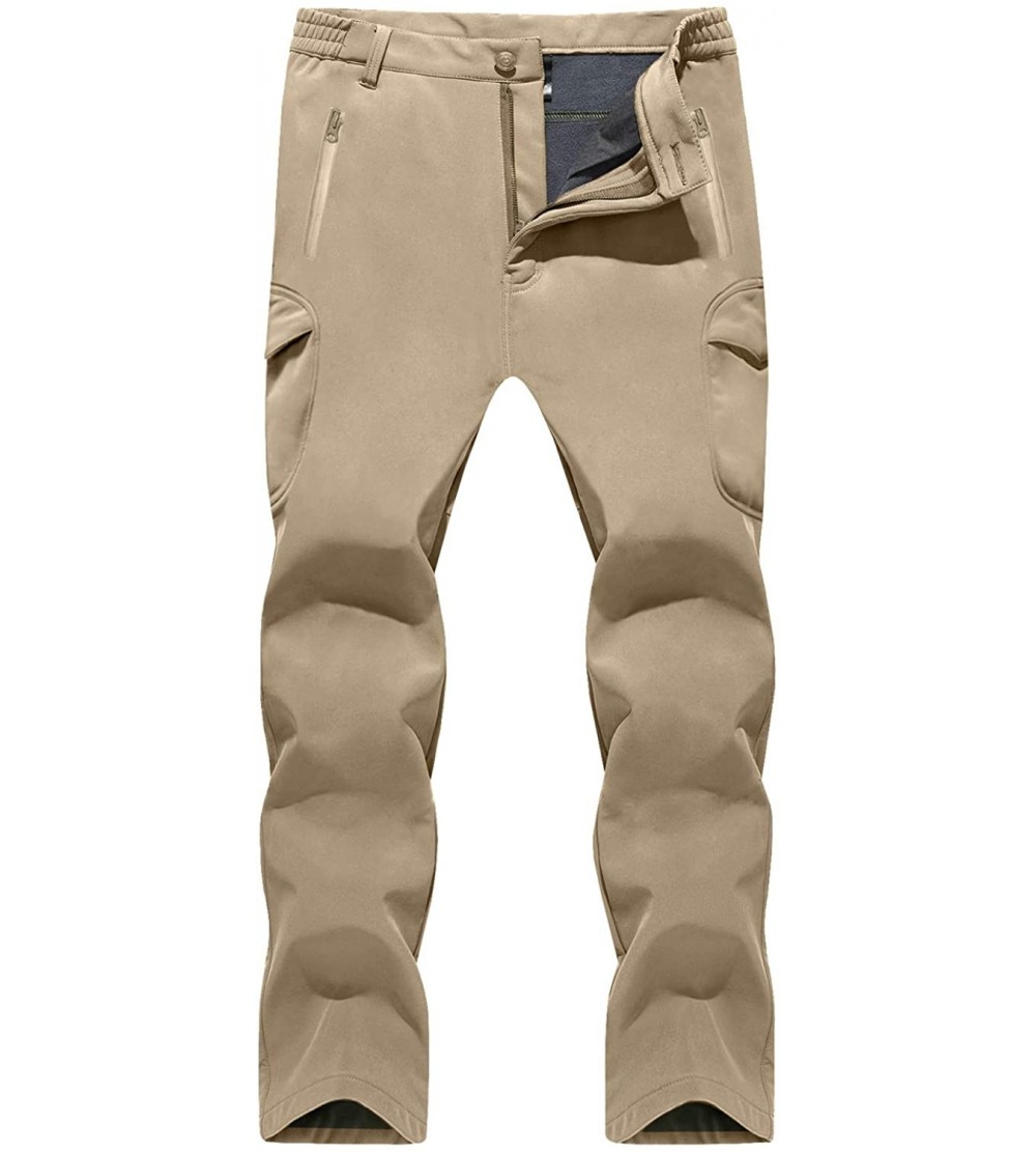 Sport Men's Ski Pants-Snow Ski Tactical Fleece Lining Softshell Winter Pants Trousers - Khaki - CX12OB18BIW $65.87