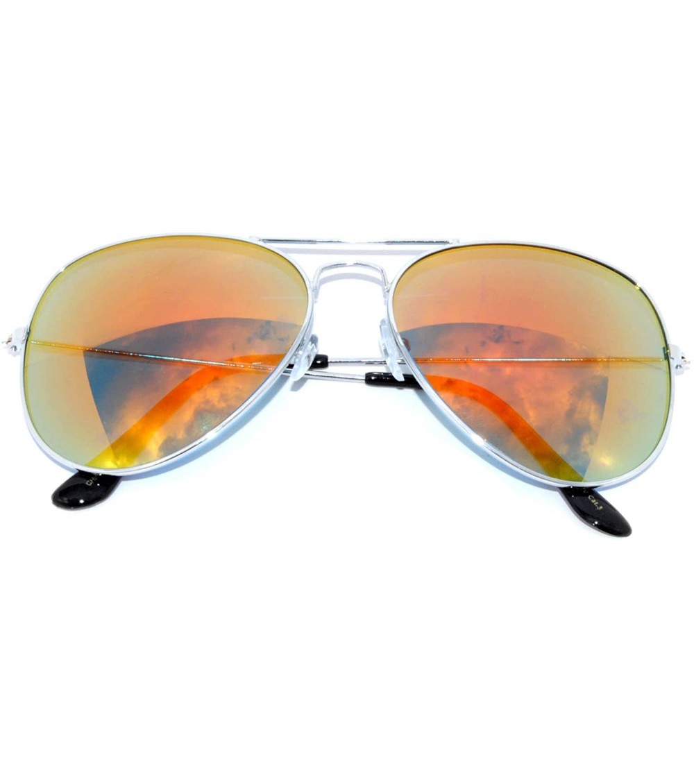 Aviator Classic Aviator Style Full Mirror Lens Sunglasses Silver Frame 100% UV - Silver Color Frame Red Lens - C711MVYP9D3 $1...