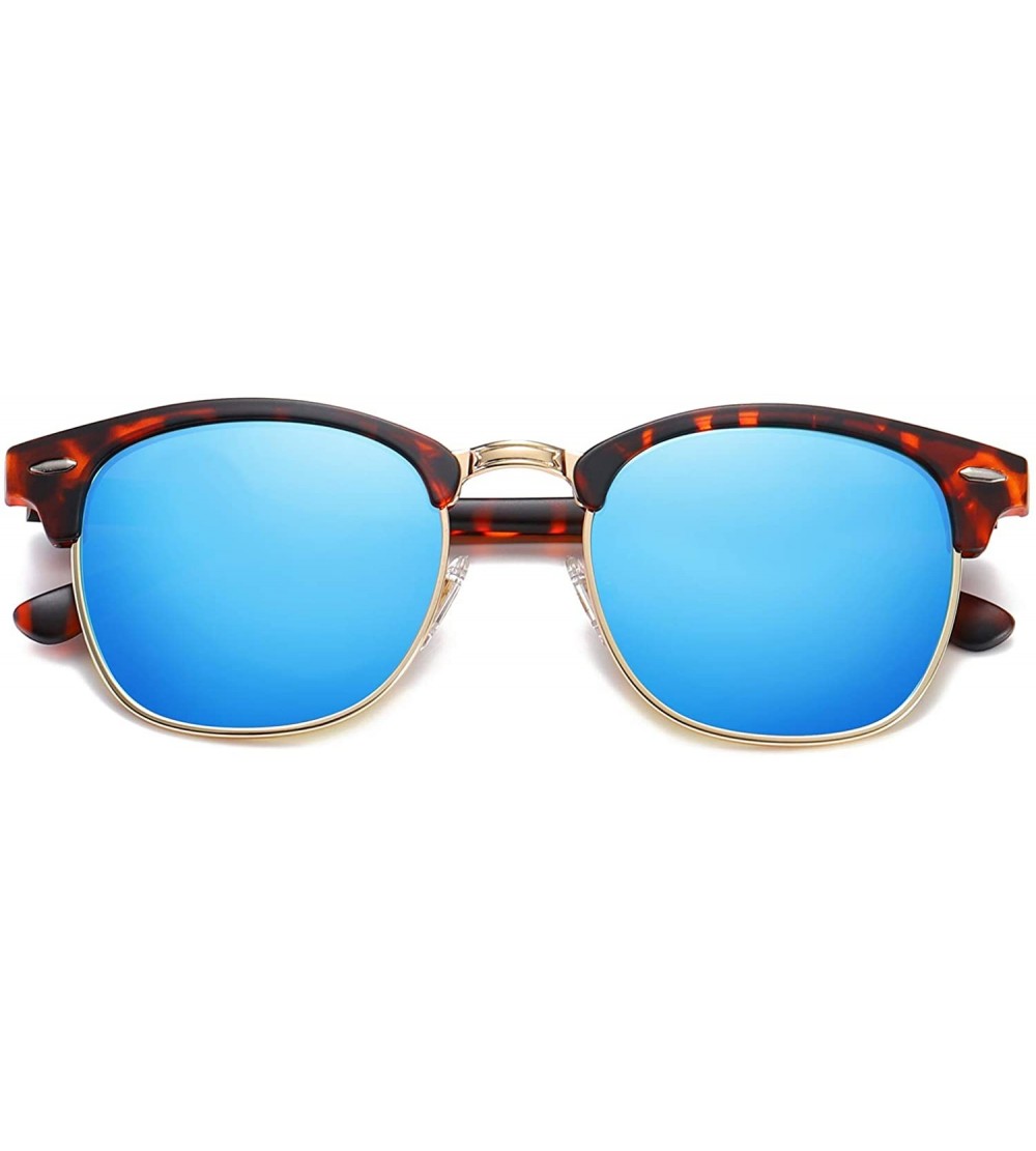 Rimless Retro Semi Rimless Polarized Sunglasses Horn Rimmed UV400 Glasses SJ5018 - C08 Tortoise Frame/Blue Mirrored Lens - C6...