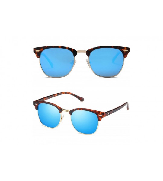 Rimless Retro Semi Rimless Polarized Sunglasses Horn Rimmed UV400 Glasses SJ5018 - C08 Tortoise Frame/Blue Mirrored Lens - C6...